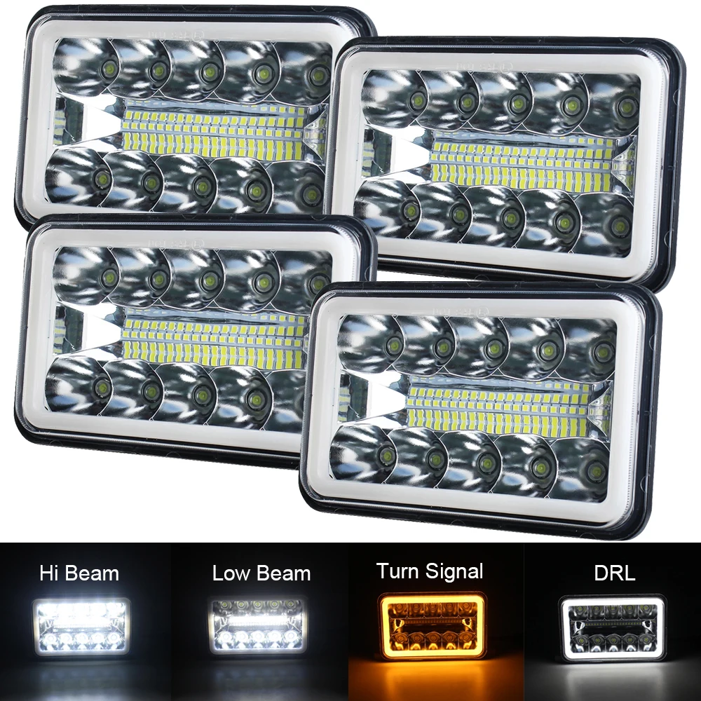 

Sealed Beam 4x6 Led Headlights High Low Beam DRL Turn Signal for Kenworth Peterbil Replacement H4651 H4652 H4656 H4666 H6545