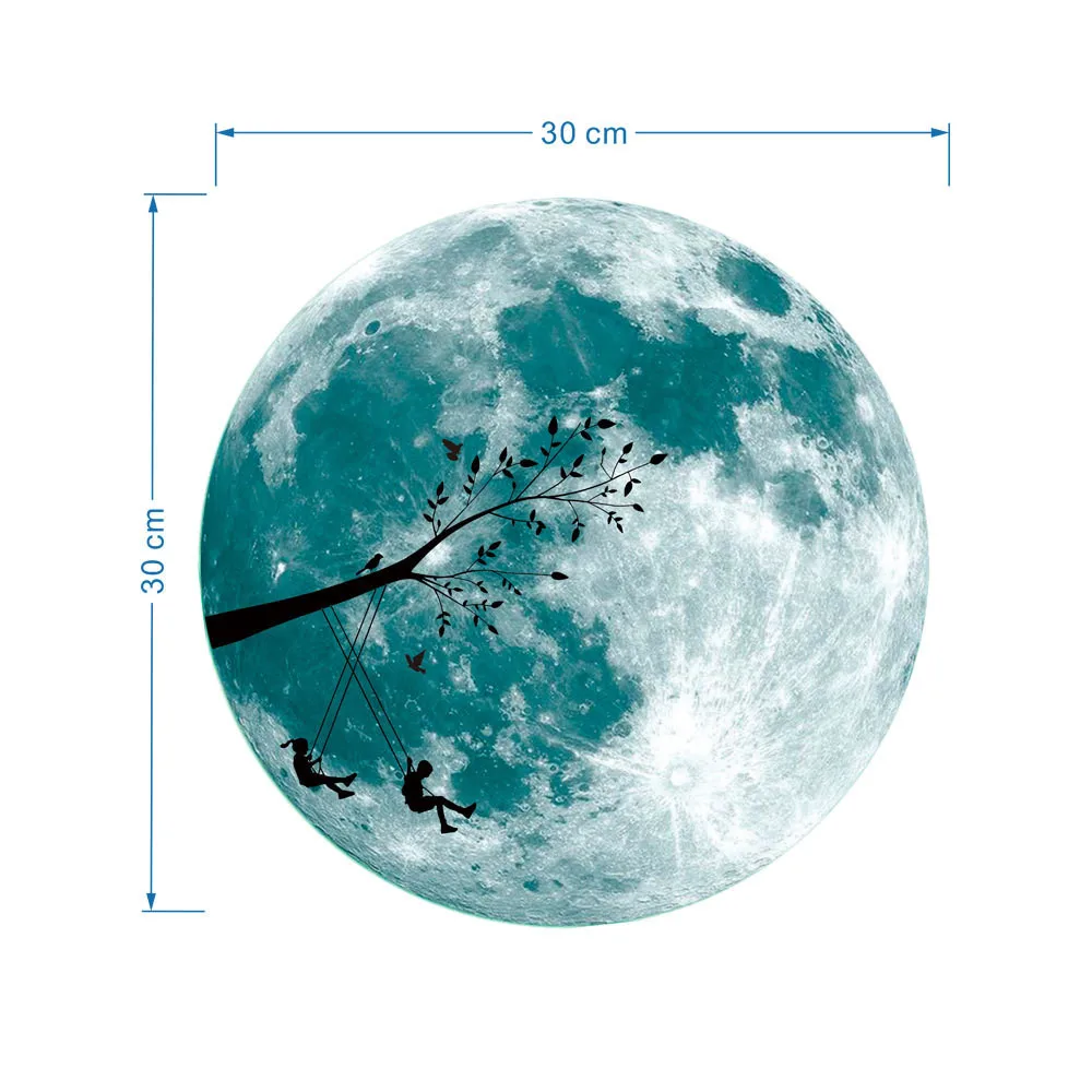 30 см Световой Луна 3D стены Стикеры для детской комнаты гостиная спальня