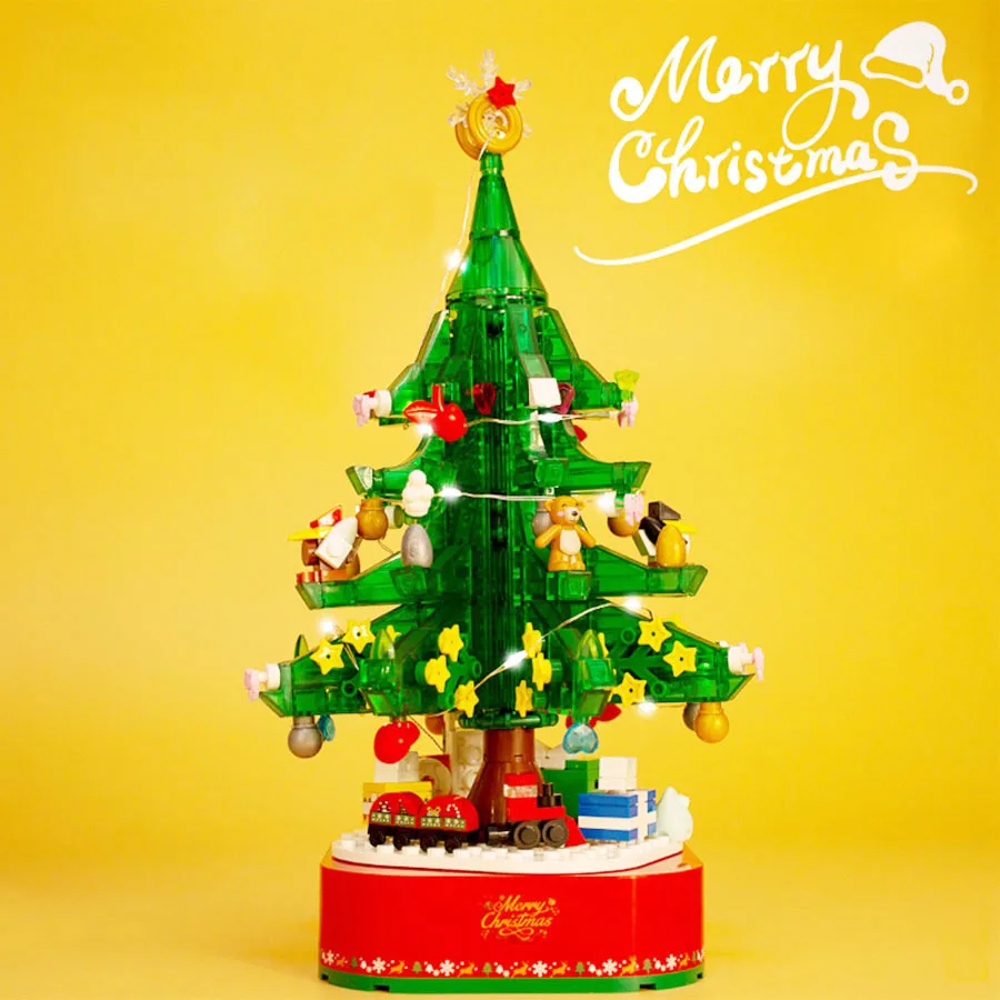 

Rotating Christmas Tree Santa with Lighting Music Box DIY Building Blocks Merry Christmas Music Decor Kids Toys Gift