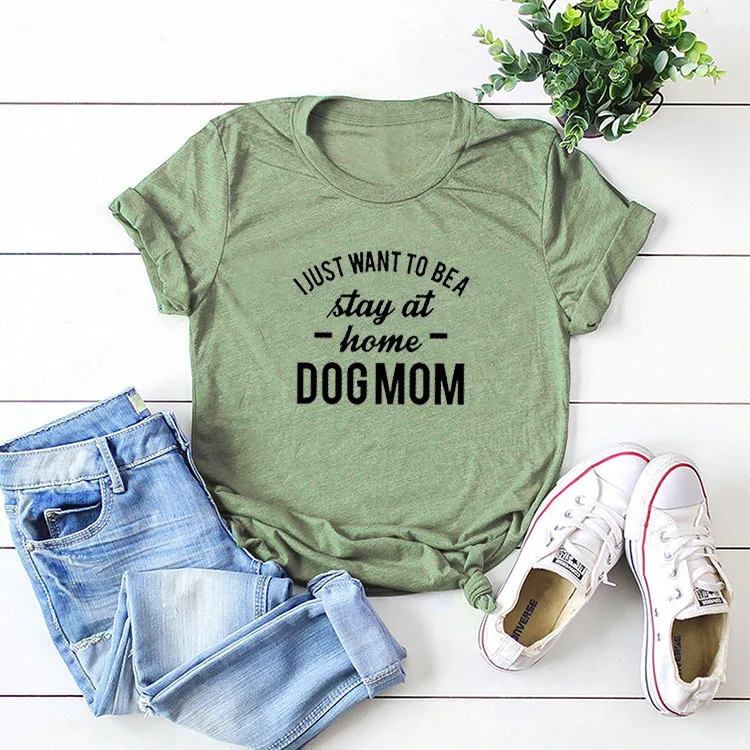 

Stay At Home Dogmom Shirt Women 90s Plus Size Tees Fashion Aesthetic Pink Tops Letter White Top 2020 Graphic