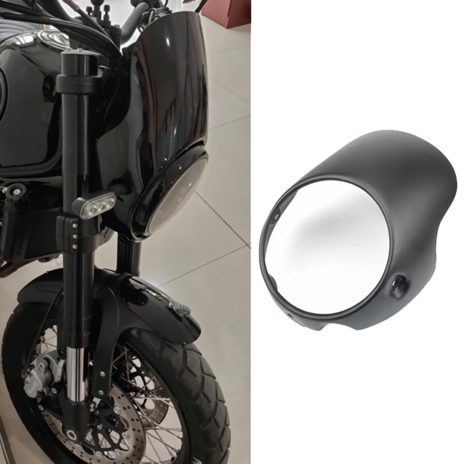 

Black Motorcycle Cafe Racer Style 7" Headlight Fairing Windshield Screen Protector Kit Universal