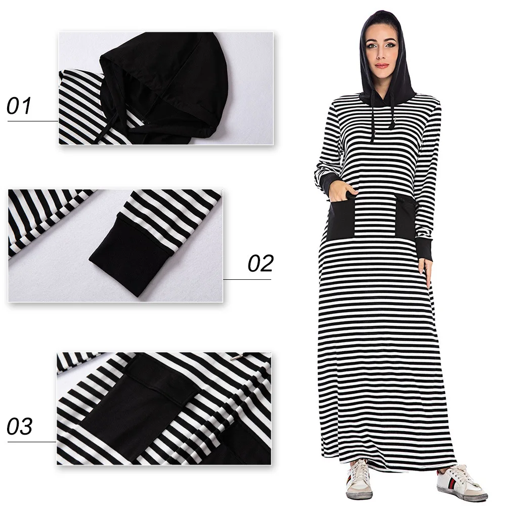 Женское платье весна-осень модное в полоску с длинными рукавами длинные платья