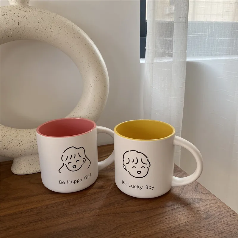 

350ml White Printed Boy Girl Coffee Mug Novelty Ceramic Drinking Tea Milk Water Cup With Handle Drinkware Wedding Birthday Gift