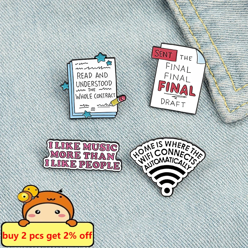 Эмалированные булавки с цитатами музыка WIFI чтение компьютерных файлов забавные