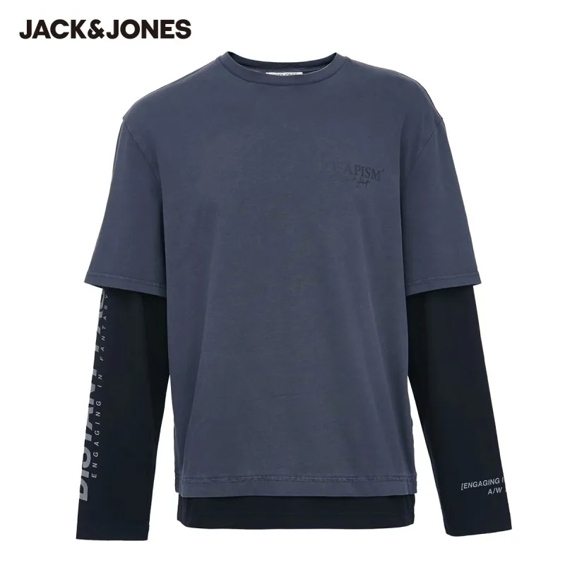 

JackJones Men's 100% Cotton Letter Printed Fake Two-piece Design Long-sleeved T-shirt | 220302005