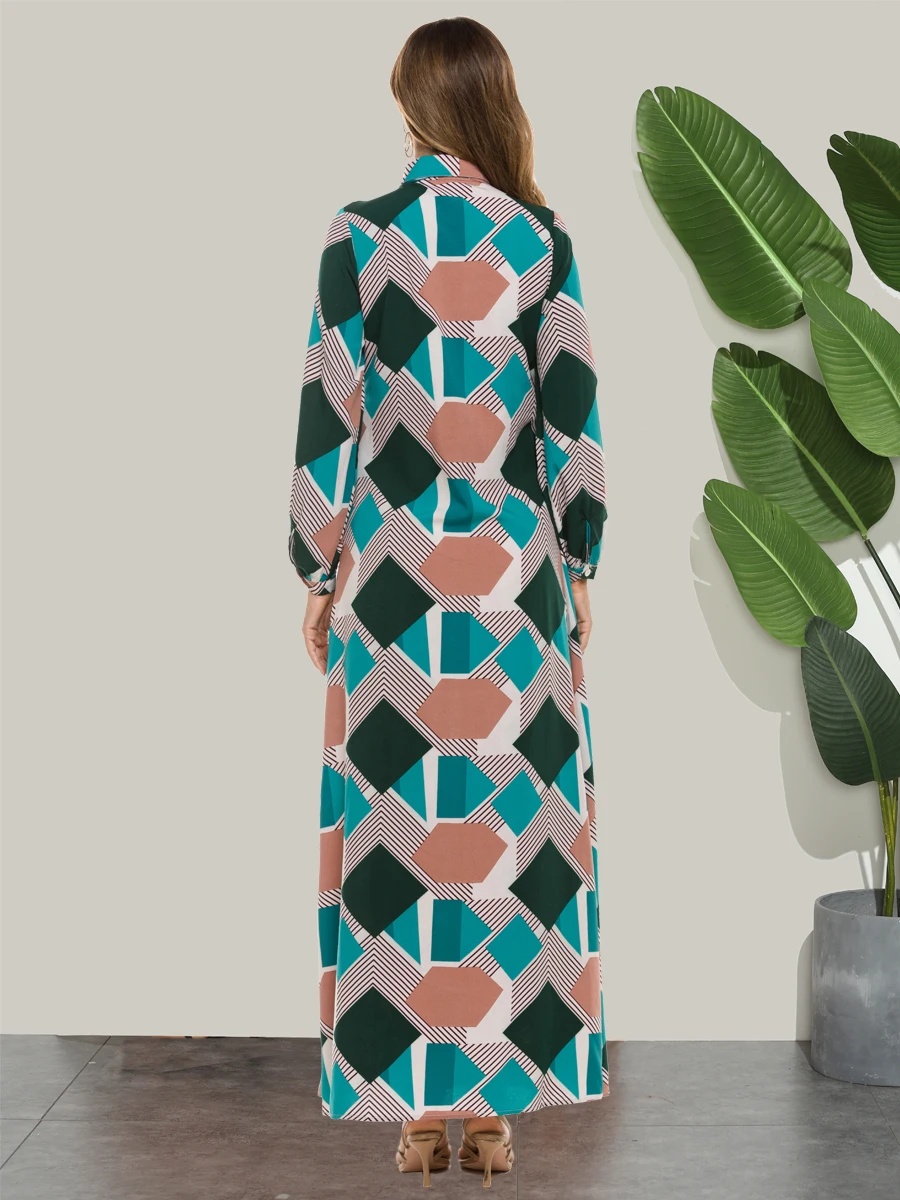 

Women's Kaftan Dress Colorblock Bishop Sleeve Arabian Clothing DR626