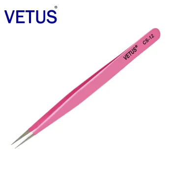 CS-12 Подлинный Пинцет «VETUS» Пинцет для наращивания ресниц из нержавеющей стали Сверхтонкий Высокоточный анти кислотные пинцеты антистатические - Цвет: CS-12