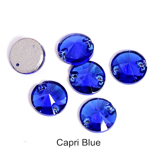 T243-Capri Blue 40pcs AAAAA Quality 12mm Round Rivoli Glass Sew On Rhinestones Flatback Crystal Sewing Strass for DIY Wedding Dress B1248 - Цвет: T243-Capri Blue