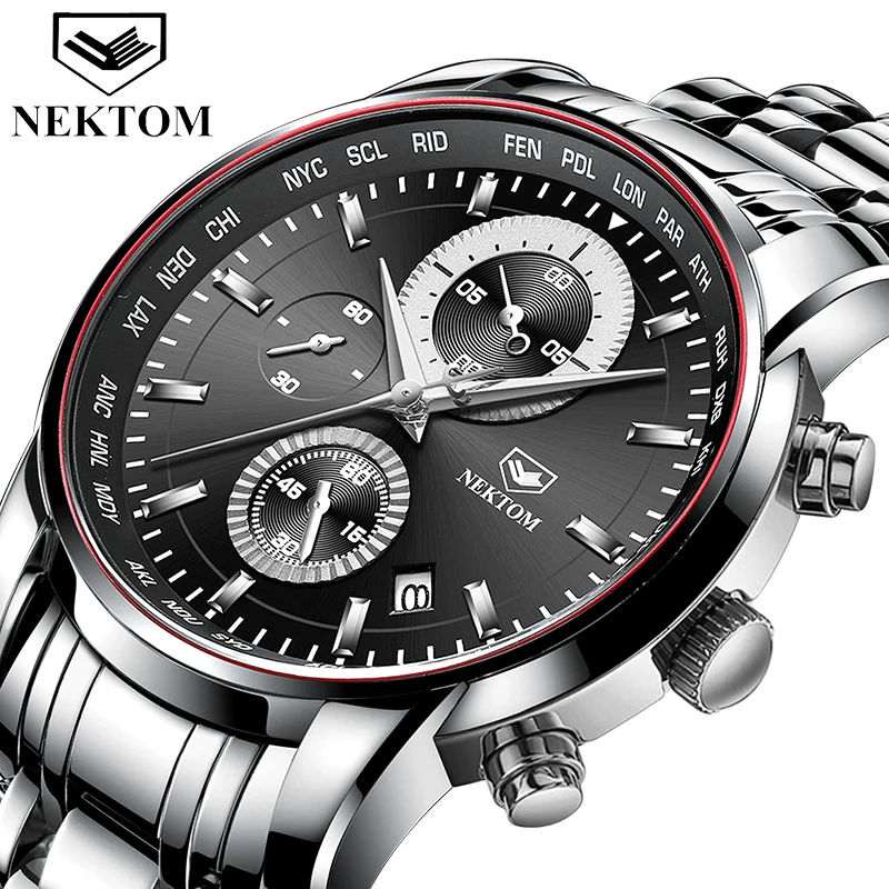 Мужские часы с хронографом NEKTOM Роскошные Кварцевые водонепроницаемые со
