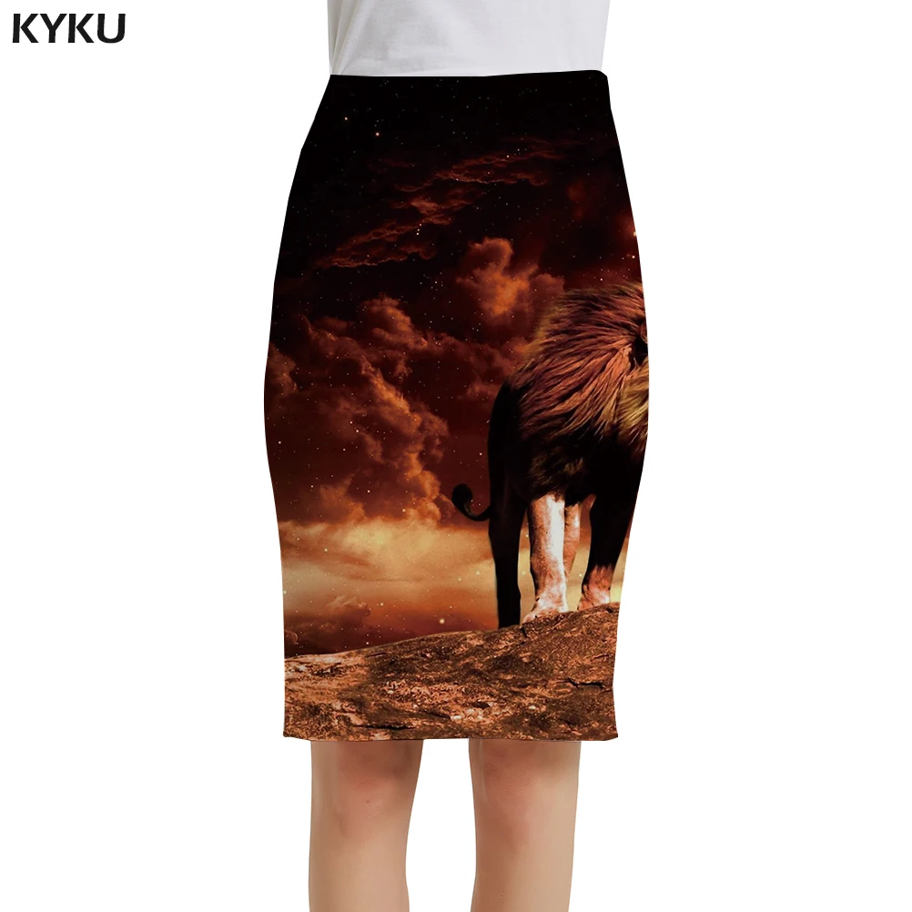 Женские юбки KYKU летние аниме с объемным рисунком льва соблазнительные горные