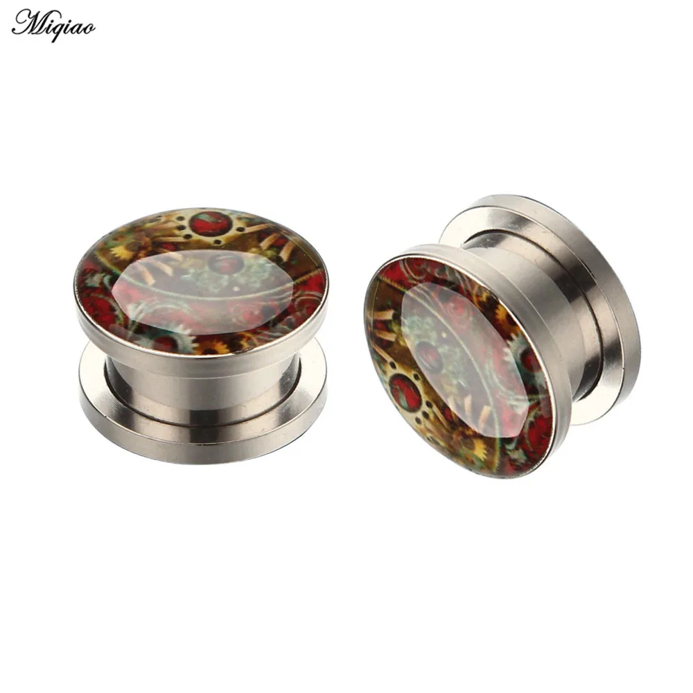 

Miqiao 2pcs Fashion Pattern Pattern Stainless Steel Pulley Ear Expander 3mm-20mm Exquisite Human Body Piercing Jewelry