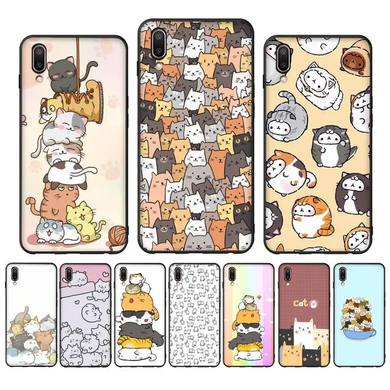 

Kawaii Molang Cartoon Anime cat Phone Case For Oppo Reno Realme C3 6Pro Cover For vivo Y91C Y17 Y19 Funda Capa