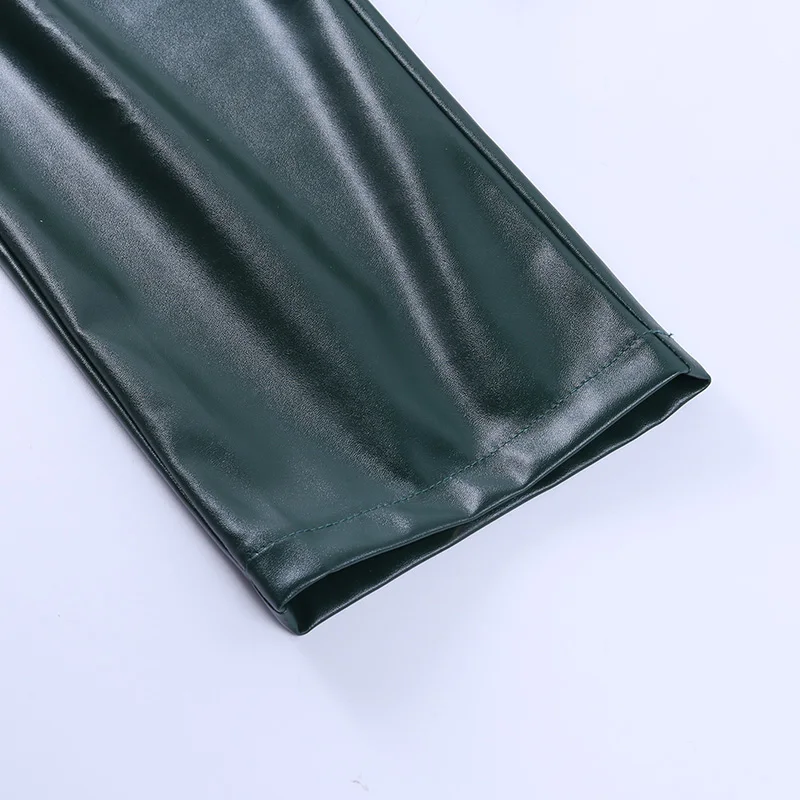 

Fashion Street Women Leather Pants Lady Solid Buttons High Waist Stylish Green Slimming Trousers Female Bottoms Clothes Vintage