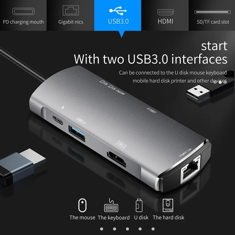7 в 1 Usb 3 0 Type C концентратор для Ethernet + 4K видео Hdmi Pd Rj45 зарядный порт адаптер слот
