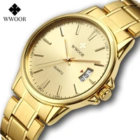 wwoor fashion waterproof watch for men stainless steel gold luxury quartz sports business watches men automatic date wrist watch