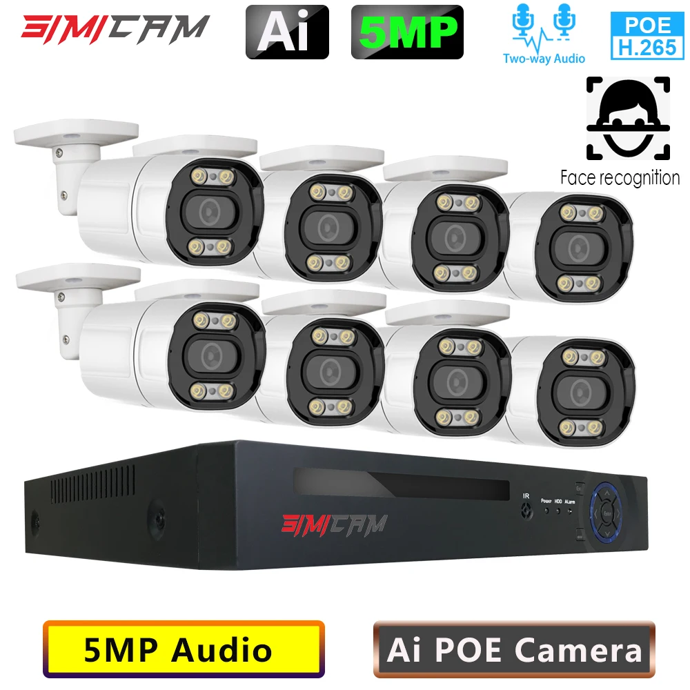 8CH POE 5MP cctv камера s система безопасности NVR комплект 2KHD двухсторонняя аудио AI IP