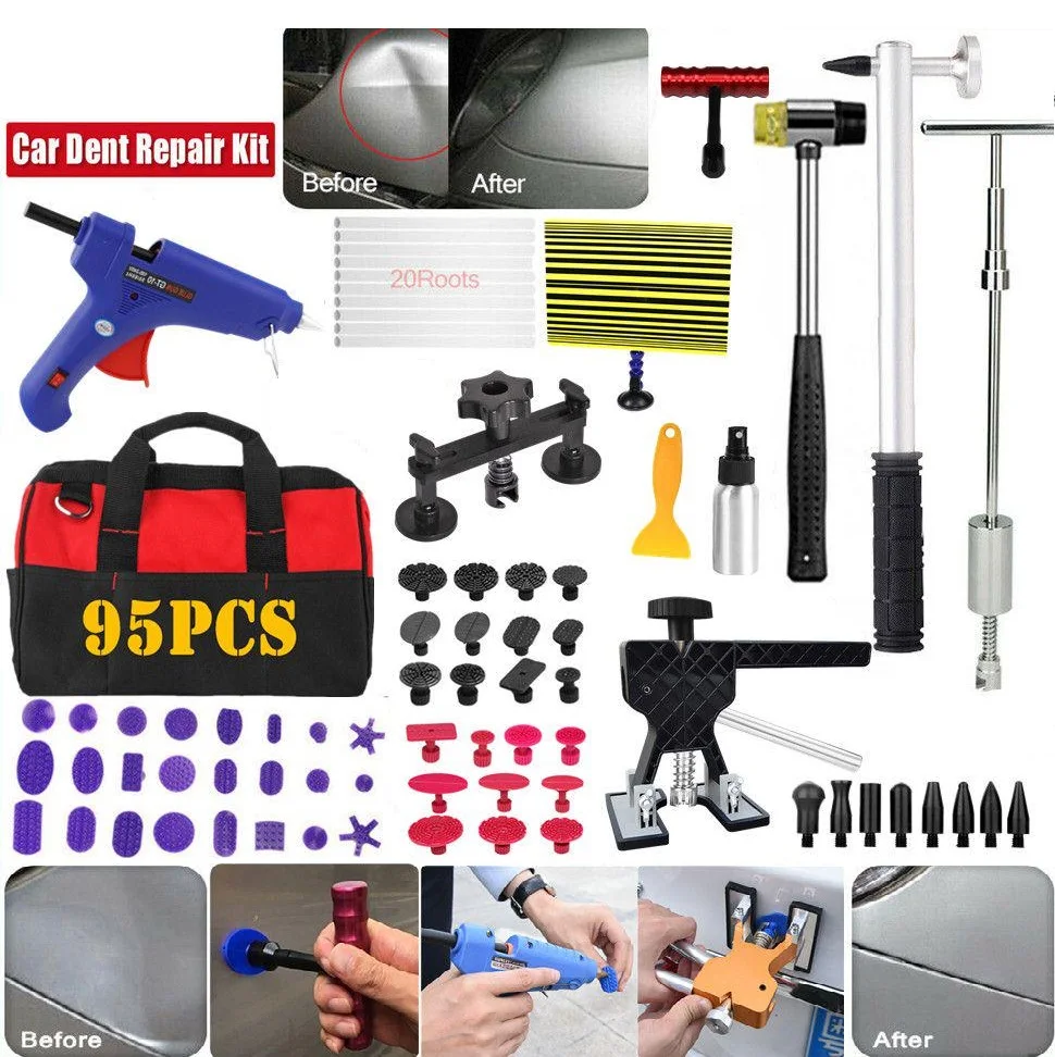 

95pcs Car Paintless Dent Removal Repair Tools Kits Dent Lifter Slide Hammer Pro Tabs Tap Down LED Reflector Board with Tool Bag