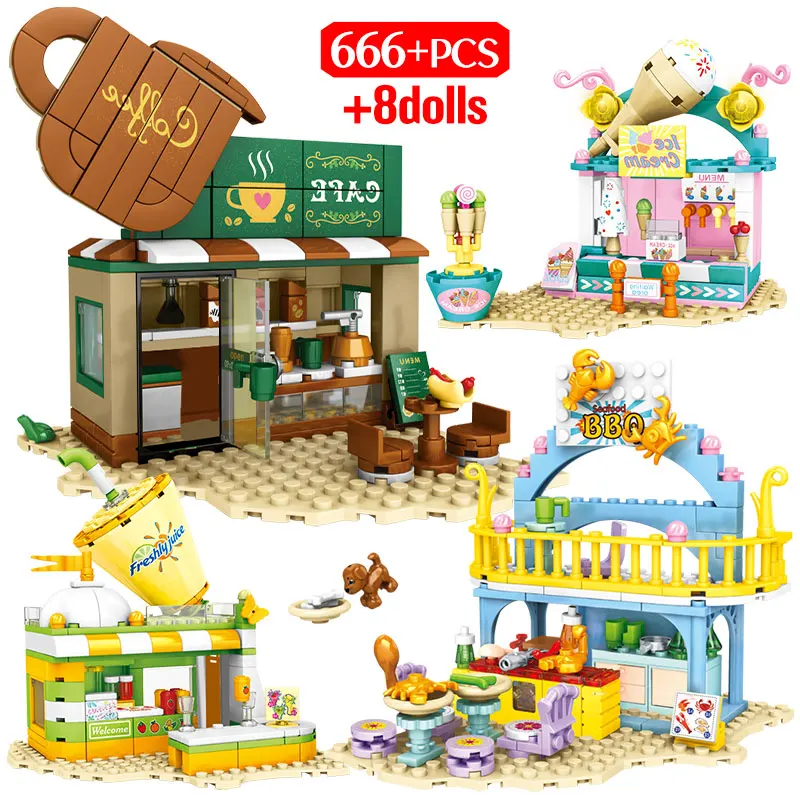 Друзья 4 в 1 город уличный вид магазин мороженого строительные блоки сделай сам