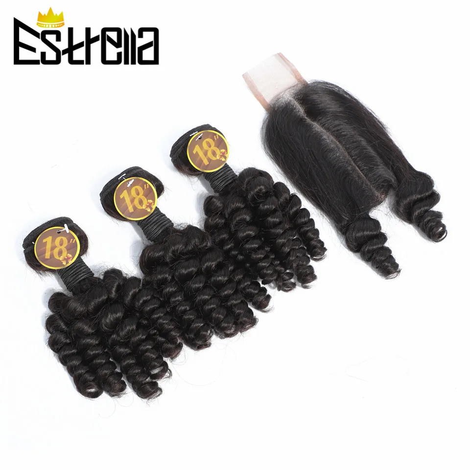 

Brazilian Bouncy Curly Hair With Closure Human Hair 3 Bundles With 2×6 Closure Natural Color Funmi Hair Bundles With Closure