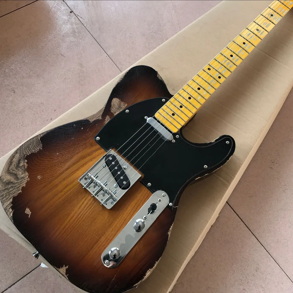 

custom shop, Maple fingerboard Electric Guitar,Sunburst color gitaar relics by hands guitarra.real photos show