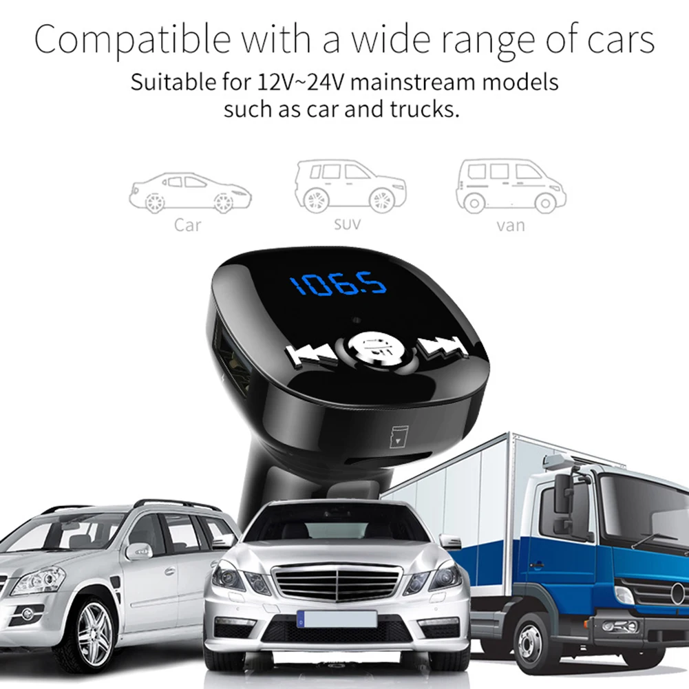 

BC40 Portable Bluetooth 5.0 Dual USB Ports FM Transmitter Car Charger Adapter