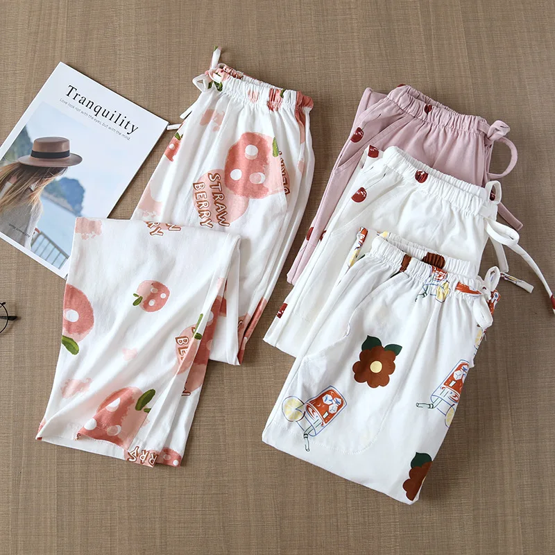 Fdfklak Sleep Bottoms Cotton Pajama Pants Women Piyamas Trousers Lounge Spring Summer New Print Home | Женская одежда