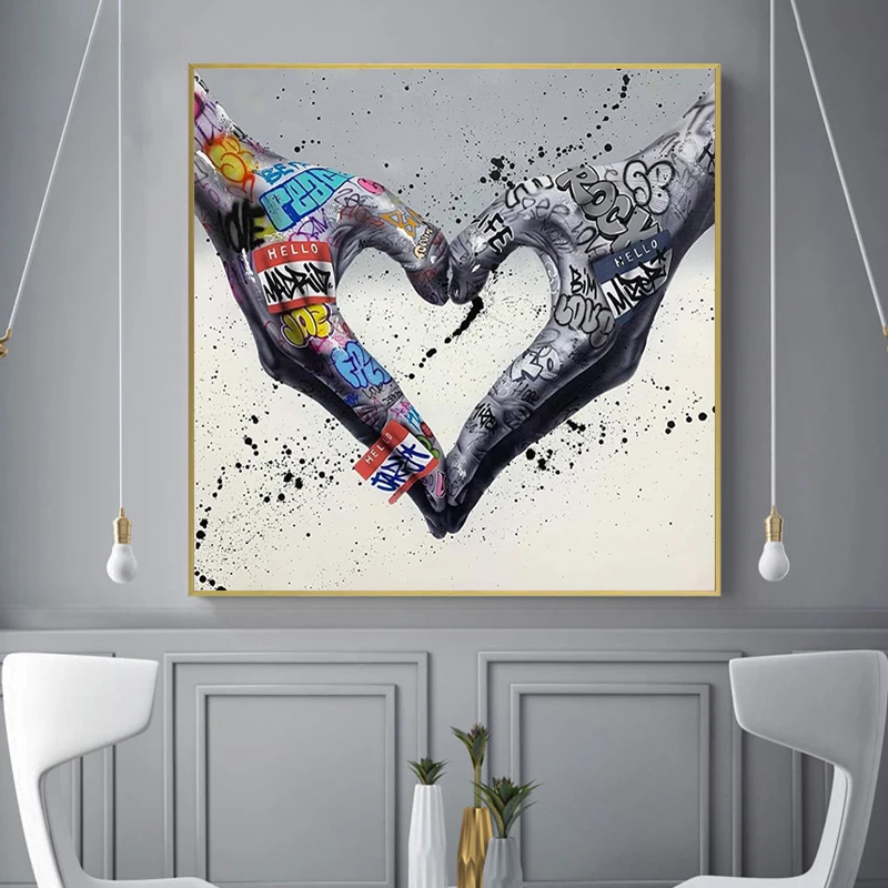

Abstract Love Heart Gesture Graffiti Art Canvas Painting Posters and Prints Wall Art Pictures Cuadros for Living Room Decorative