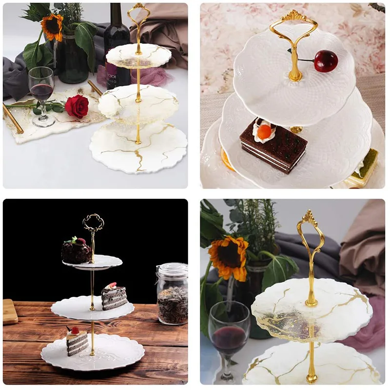 

3 Layers Fruits Trays Dishes Resin Casting Silicone Mold Cake Stand Agate DIY Decoration Silicone Mold with Holder Set