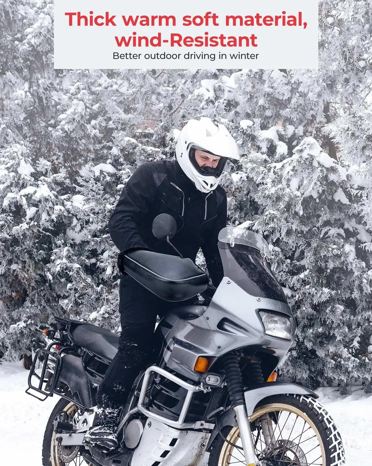 

Windproof Motorcycle Handlebar Gloves Winter Thermal with Reflective Strip Waterproof Warm Motorbike Handle bar Hand Cover Muffs