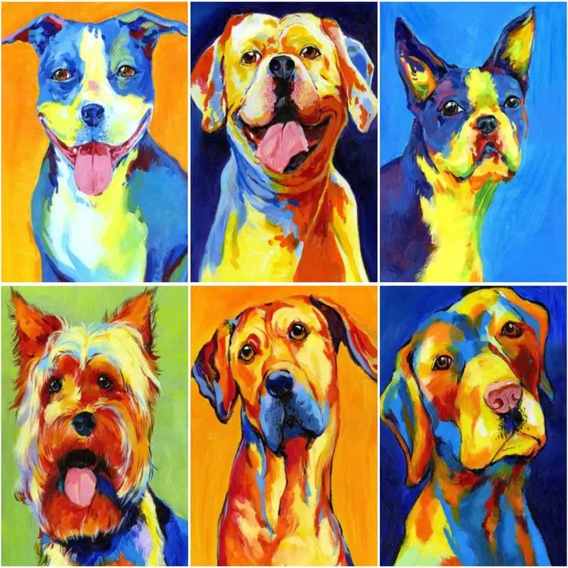 

CHENISTORY Frame Picture Diy Oil Painting By Numbers Kits Colorful Dog Animals Acrylic Wall Art Home Decors Coloring By Numbers