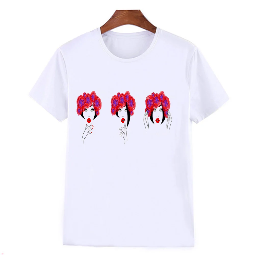 Повседневная футболка для девочек с красными волосами модная женская мягкая и
