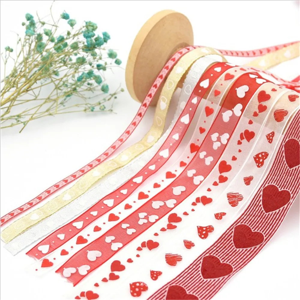 Горячая Распродажа 1 шт. 10 м 15 мм лента из органзы для упаковки в форме сердца