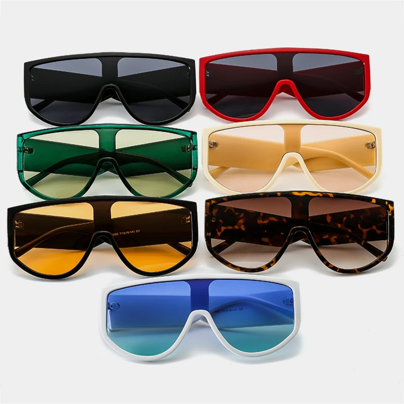 Oversized Flat Top Sunglasses Women Fashion One Piece Square Sunglasses Men Yellow Green Shades Lunette De Sol UV400 H118 images - 6