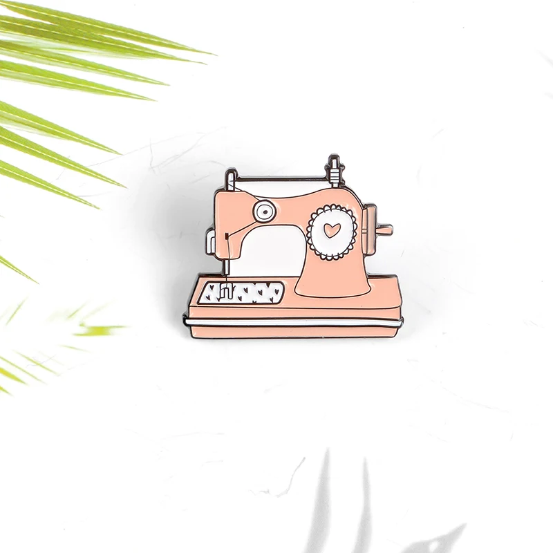 Милый ретро оранжевый розовый швейная машина древнее сердце установка Броши для