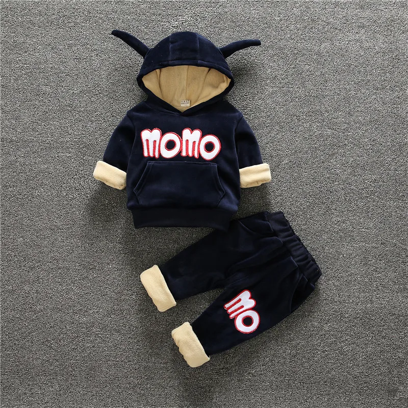 Kids Clothing Set Autumn Winter Fashion Thick Velvet Tops+pants 2pcs Child Letter Warm Clothes Suit Little Boys Girls Outfits | Детская