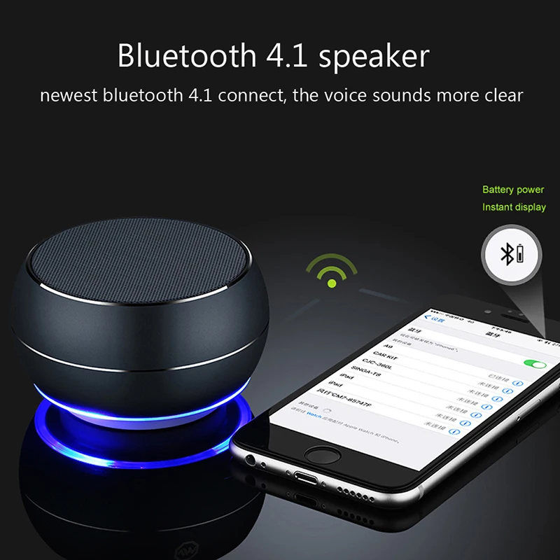 Беспроводная металлическая Bluetooth-Колонка R9 Mini со светодиодной светильник кой