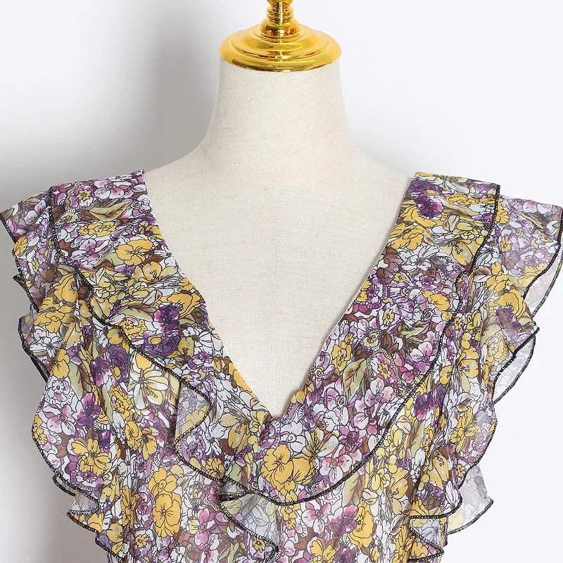 Женское винтажное платье с оборками облегающее макси без рукавов многоярусным