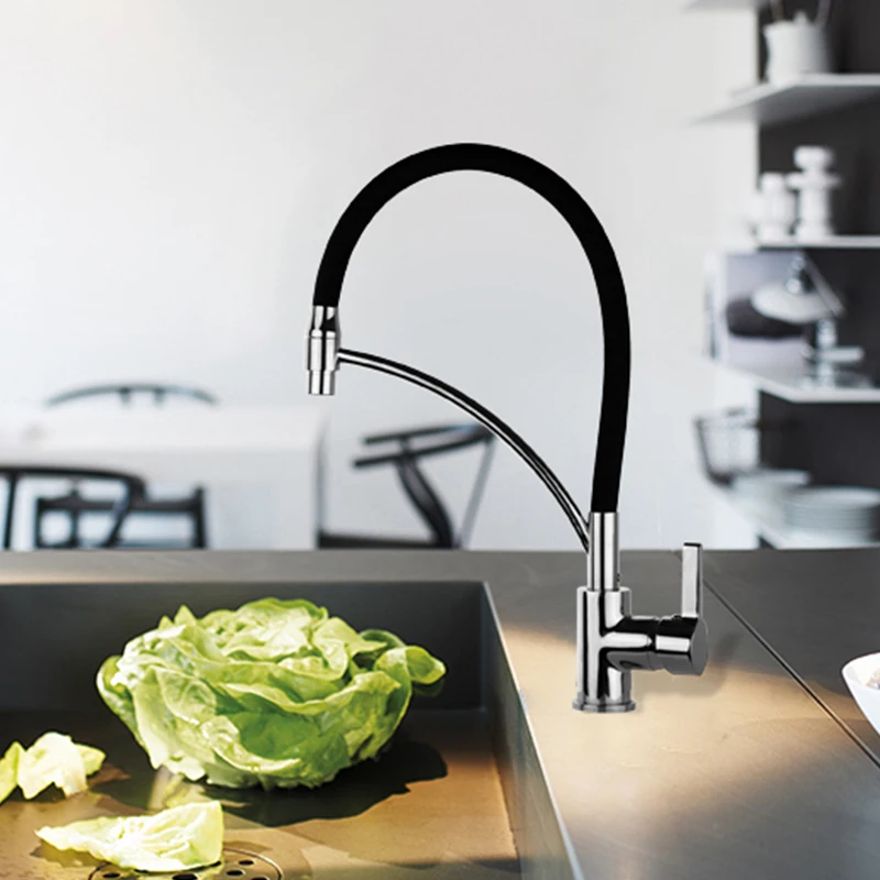 

Mixer Tap Brass Kitchen Sink Faucet Pull-down Black Silicone Hose Blender Hot and Cold Single Lever Gourmet Basin Washing Heated