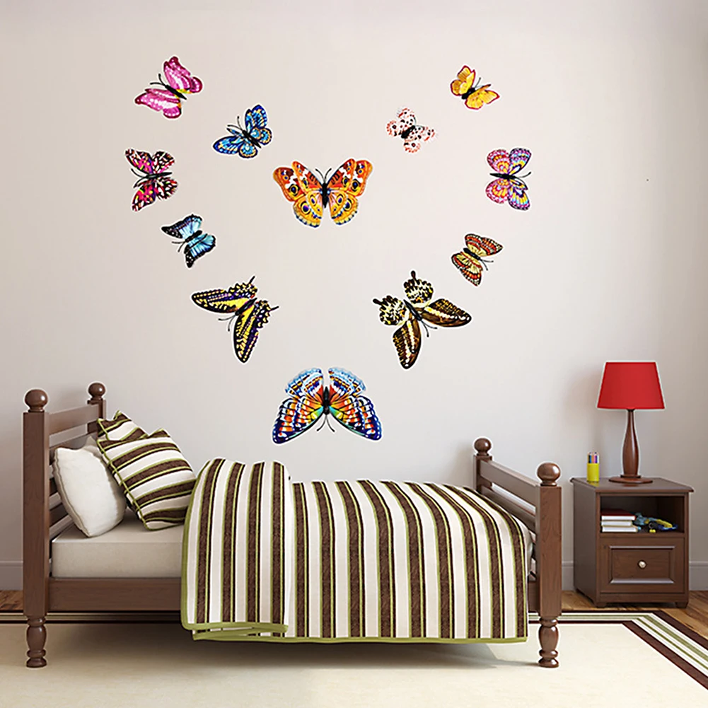

12pcs Double Layer 3D Butterfly Wall Sticker Magnet Fridge Stickers Art Wall Decals PVC Luminous Butterfly Wallpaper Home Decor