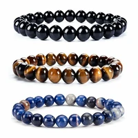 fashion natural round beads bracelets round beaded stretch bracelets bangles unisex tigers eye 8mm