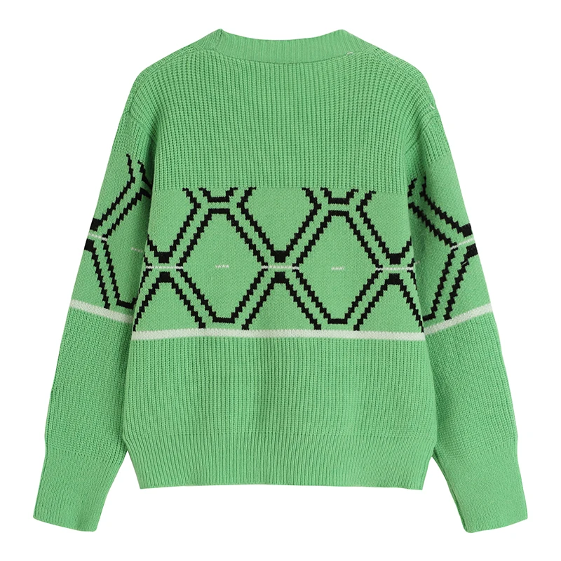 Кардиган женский трикотажный в клетку с длинным рукавом и ромбовидным узором