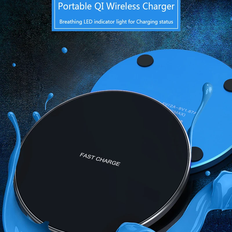 10W Wireless Charger Ultra-thin Metal Pad Qi Fast Charging LED Breathing Light for iPhone 11 Samsung Xiaomi | Мобильные телефоны и
