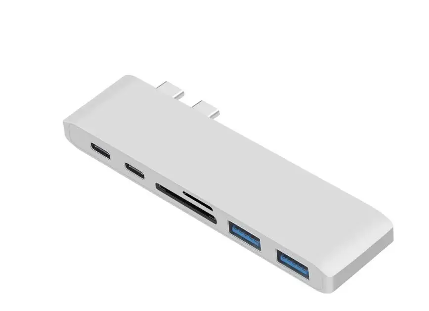 Silver Двойной Typ-C 6в1 USB 3,0 концентратор с Thunderbolt 3 usb тип A TF SD слот для карт с ЧПУ Алюминиевый сплав концентратор для MacBook Pro / - Цвет: Silver