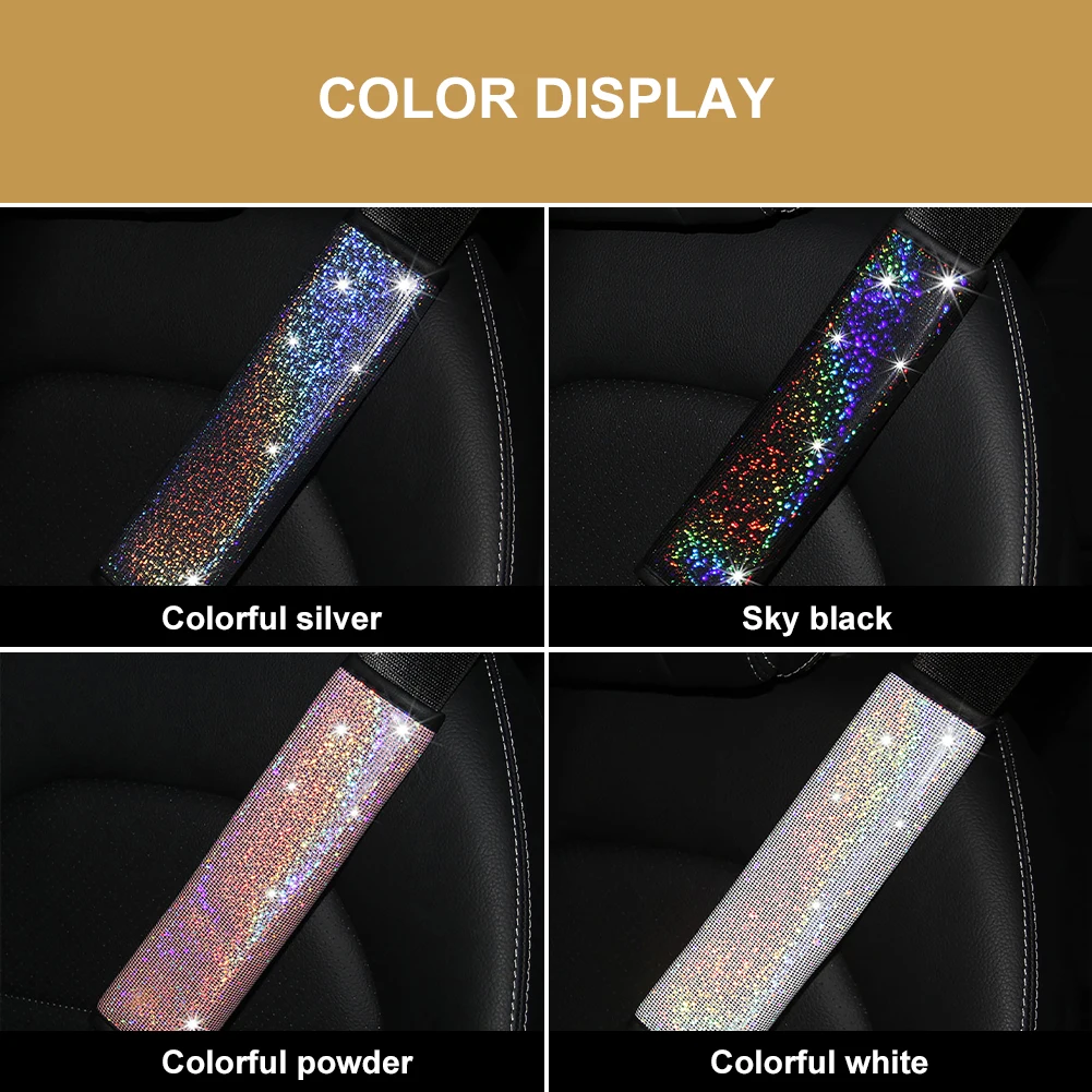 

2PCS Glimmer Car Seat Belt Shoulder Pads Luster Shiny Rhinestones Car Decor Accessories For Women Auto Interior Decoration