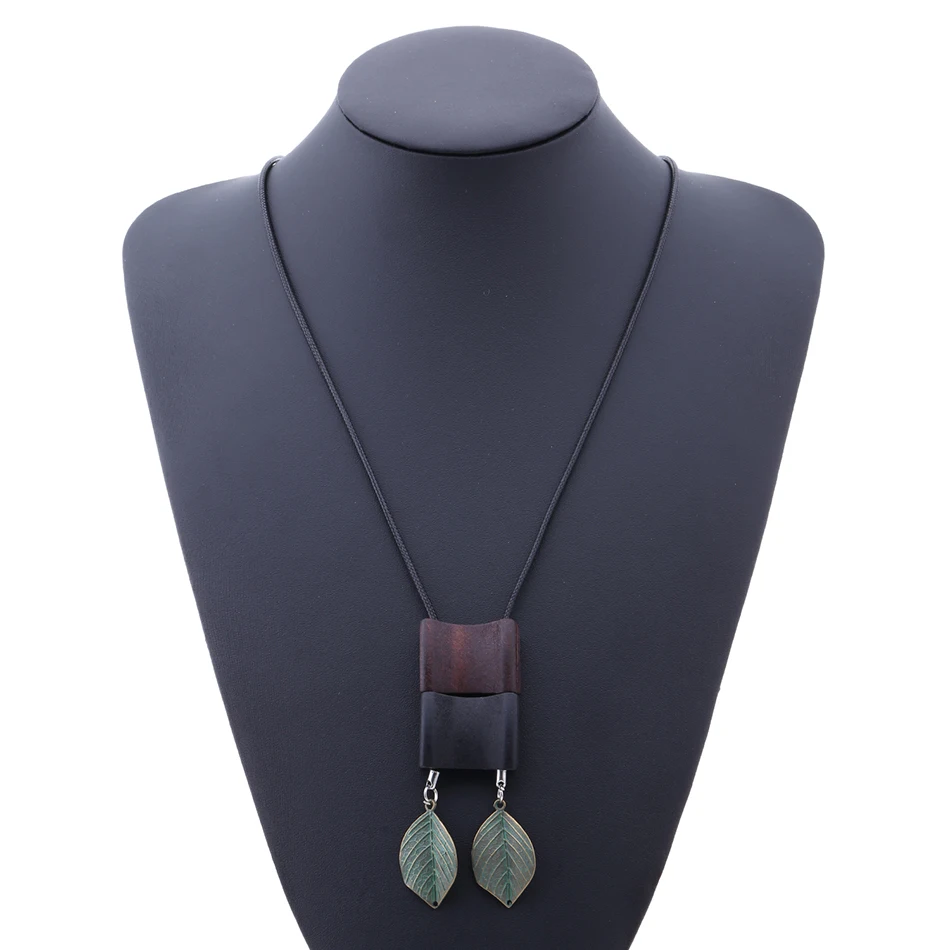 Женское длинное ожерелье с листьями $ кулоны для женщин деревянный Свитер