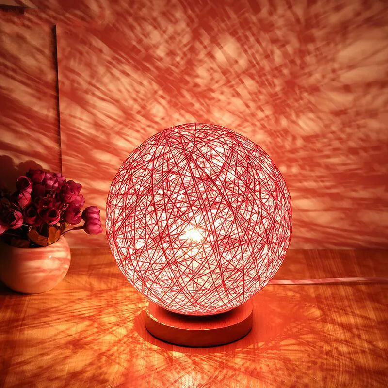 Деревянная настольная лампа тканый ротанговый шар Красочный Usb Tafellamp для подарка