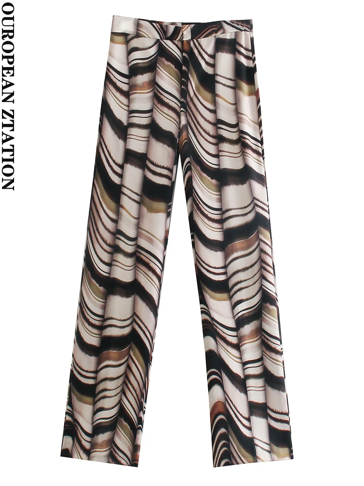 

Женские расклешенные брюки с принтом za, винтажные брюки с высокой эластичной талией, на молнии, 2021