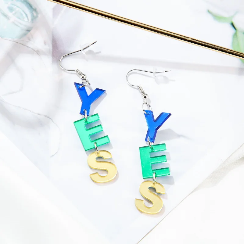 Модный разноцветный акриловый письмо серьги ребенка с надписью «Miss You», «OMG», «да» женские вечерние летние аксессуар