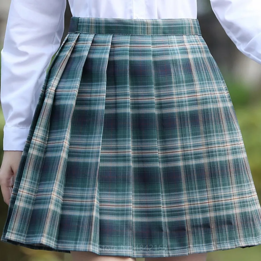 

Girls Japanese Orthodox High School Summer Pleated Skirt Korean Version Women High Waist Plaid Dress Students JK School Uniform
