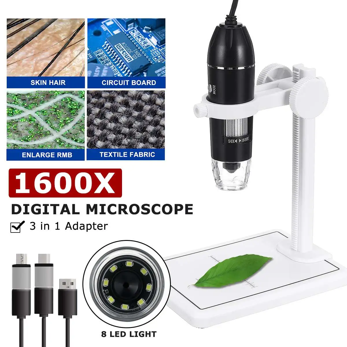 Цифровой микроскоп 3 в 1, портативный электронный USB-микроскоп для пайки, со светодиодной подсветкой